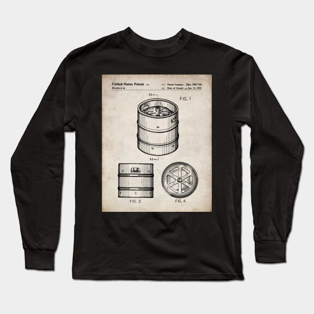 Beer Keg Patent - Beer Lover Craft Ale Art - Antique Long Sleeve T-Shirt by patentpress